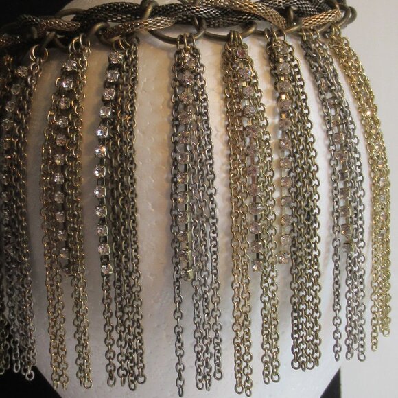 Steampunk, Chain & Crystal Choker, Gold, Silver, Bronze, Pewter, Rope, Link, Vtg - Picture 7 of 10